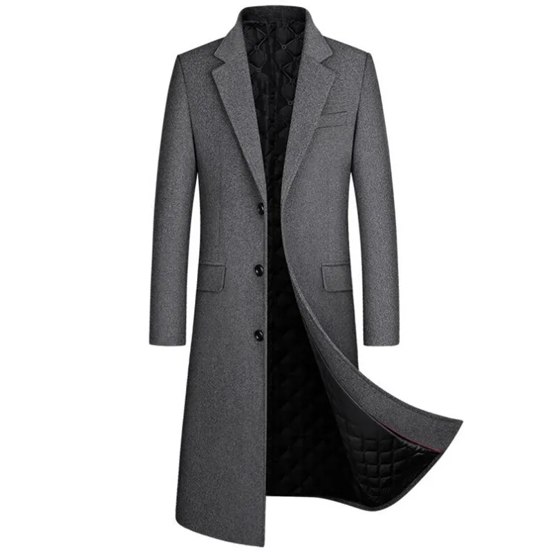 

Autumn Winter over the knee long men's fashion slim wool coat business gentleman Single Breasted Coat Male Trench Coat Overcoat