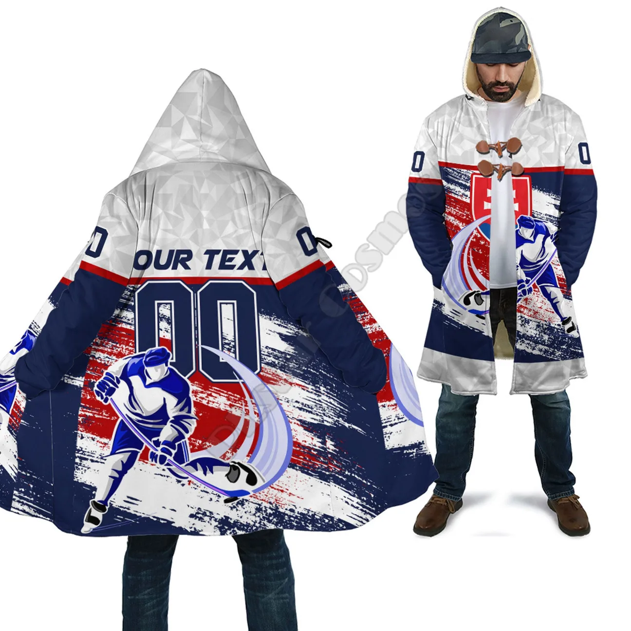 Custom Name Slovakia Hockey Jersey Style Special Cloak 3D Printed Winter Hooded Cloaks Fleece Wind Breaker Unisex Warm Overcoat