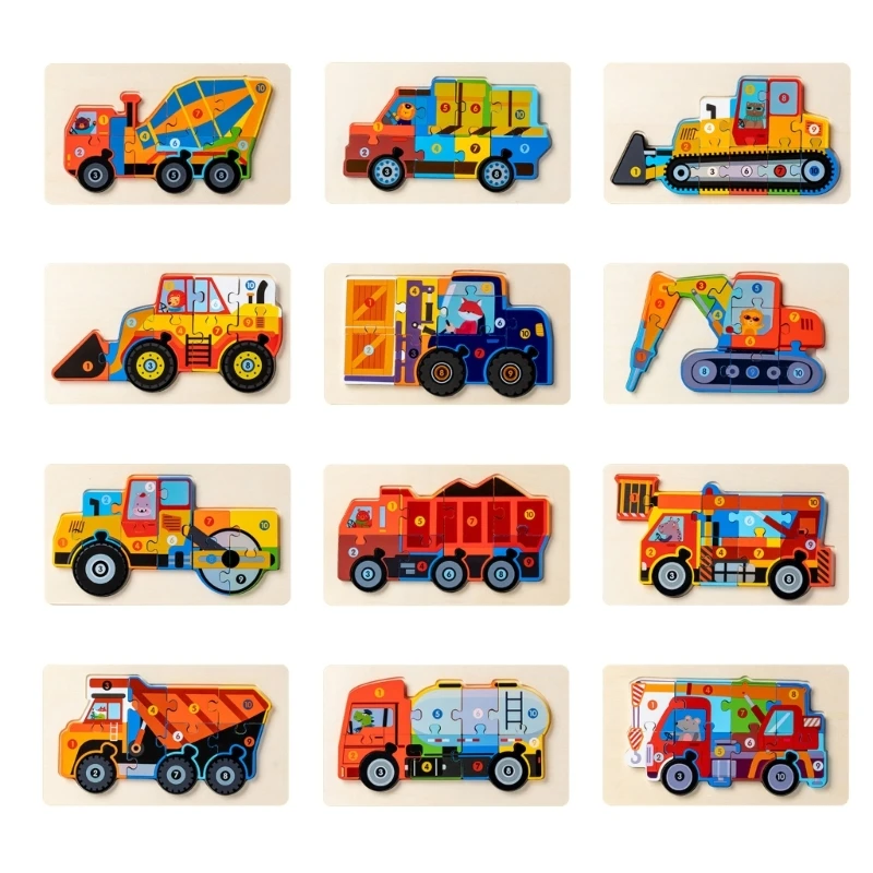 

B2EB Wooden Puzzles For Kid Construction Vehicle Puzzle Wooden Jigsaw Puzzle Chunky Puzzle Easy Puzzle Preschool Educational