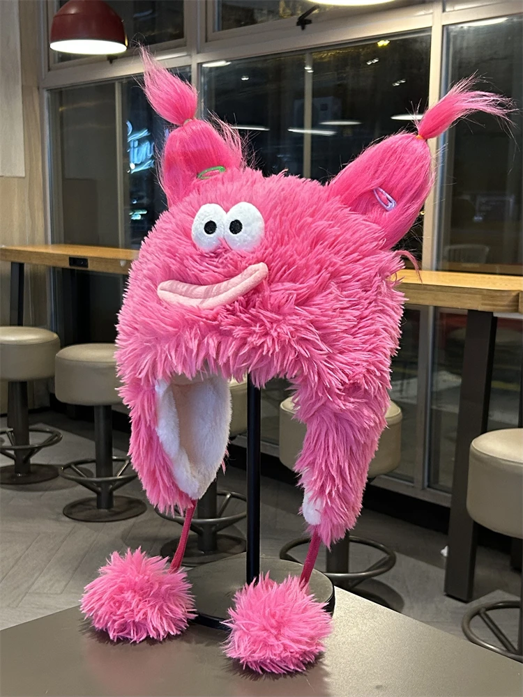 Забавный милый уродливый плюшевый чепчик с большим ртом детские зимние толстые