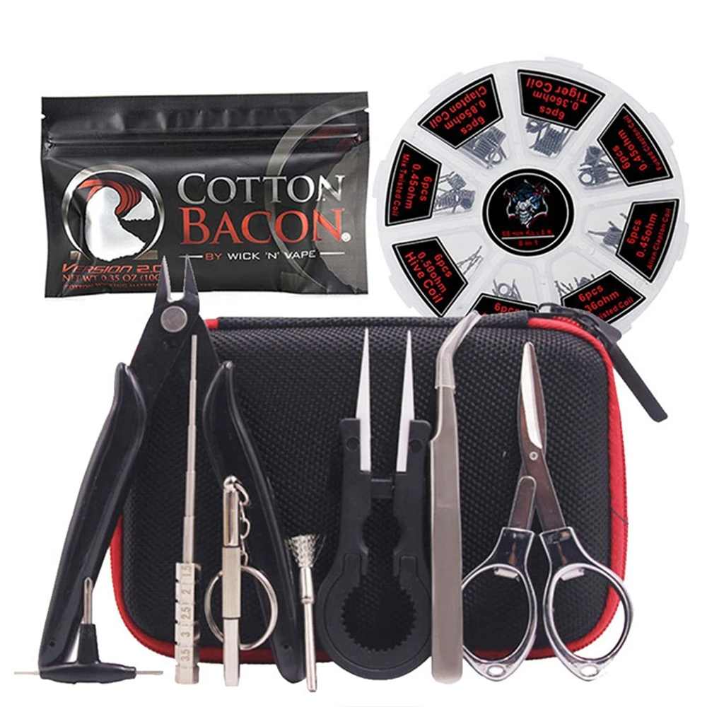 

Hong Vape Accessories Tool Kit Bag Tweezers Pliers Wire Clapton Coil Cotton For Electronic Cigarette RDA RTA RDTA Atomizer Tank