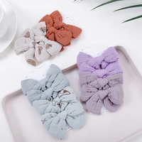 4pcsset solid floral print bows hairpins hairclip for kids muslin cotton linen barrette flower side baby girl hair accessories