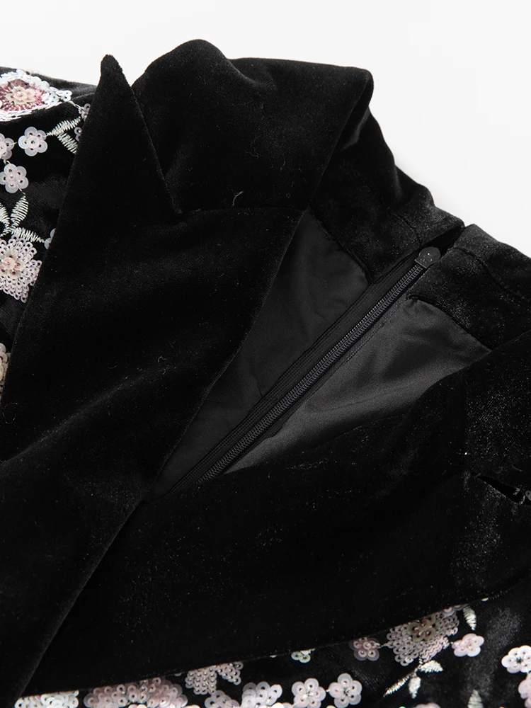 Женское бархатное пальто с вышивкой Seasixiang осенняя верхняя одежда отложным