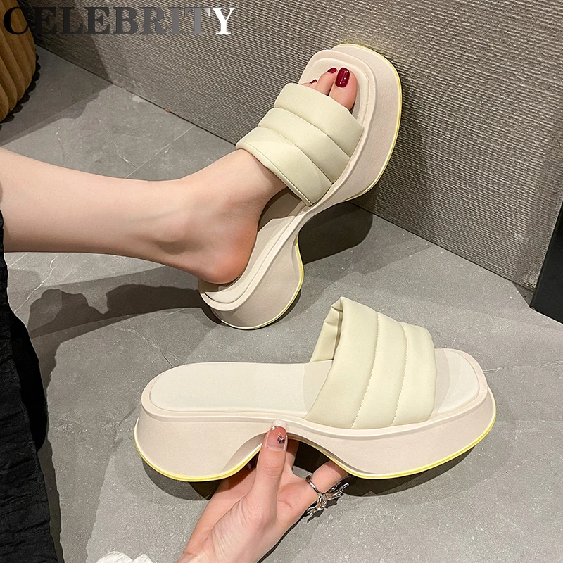 

New Women Platform Slippers 2022 Summer Chunky Shoes Fashion Outdoor Sandals Pumps Ladies Slides Casual Flip-flops Women Shoes