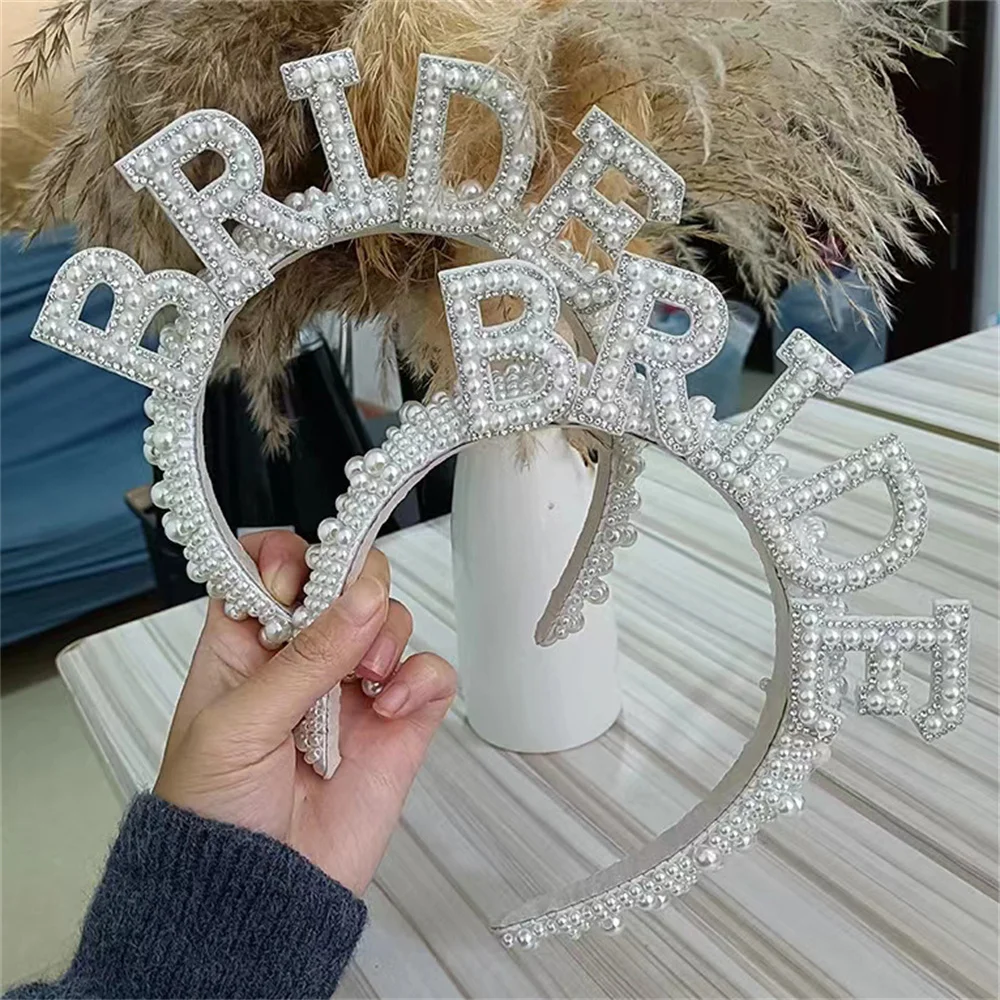 

Vintage Pearl Bride Headband Crown Bride to Be Hairbands Wedding Bridal Shower Decoration Bachelorette Hen Party Supplies