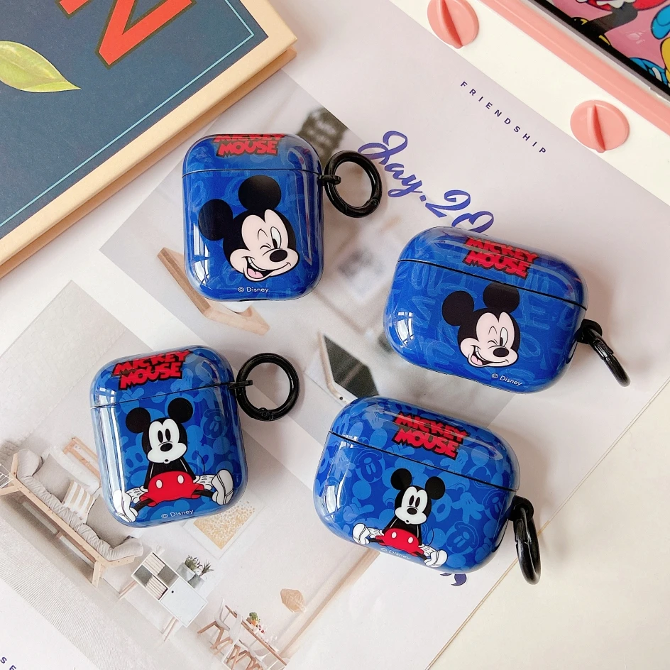 

Cartoon Mickey Mouse Disney Earphone Silicone IMD Case Earphone Case for AirPods 1 2 Pro 3rd Pro2 Gloss TPU Cover Box With Hook