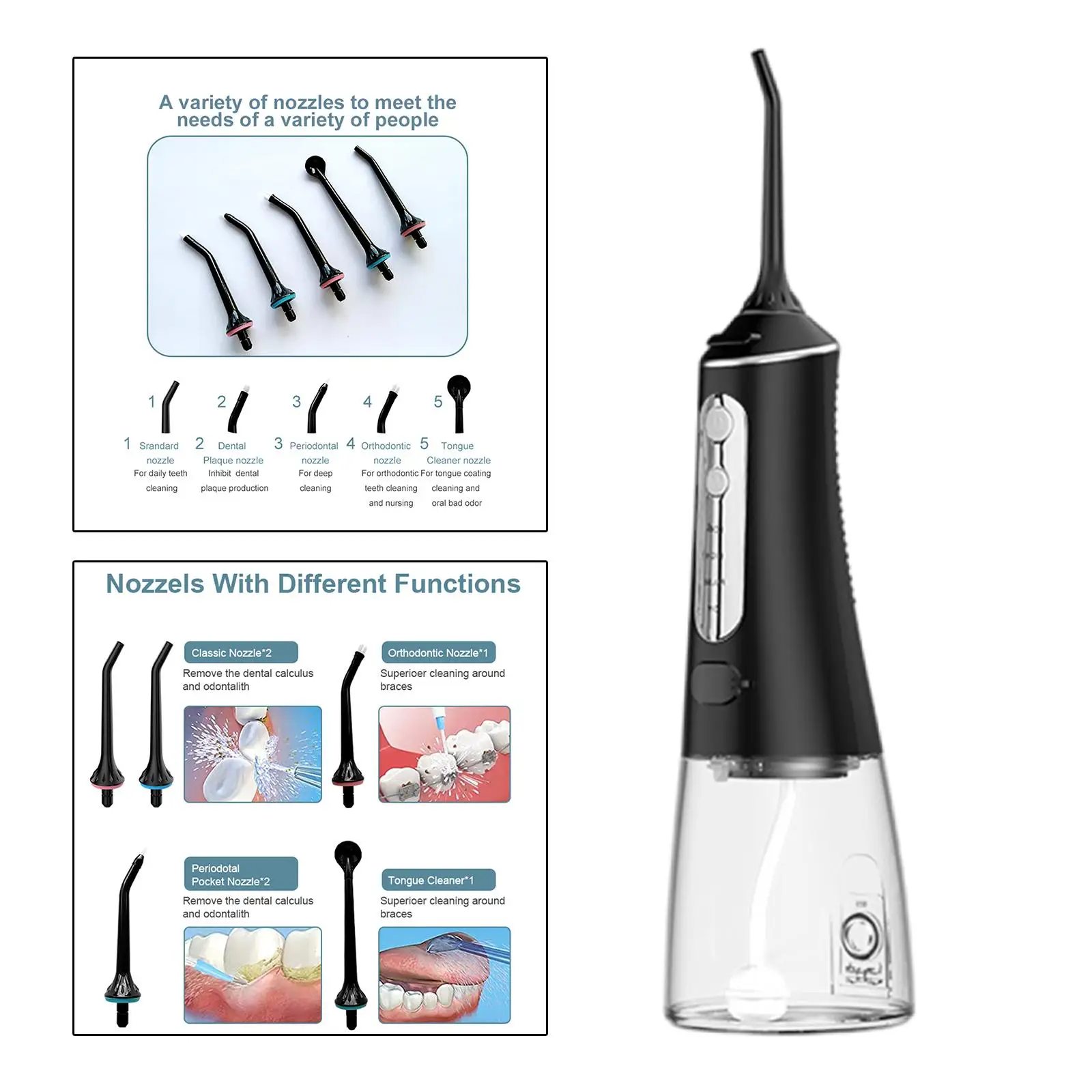 

Oral Irrigator Portable Teeth Cleaner 6 Jet Tips IPX7 Waterproof Professional Water Flosser Cordless for Home Travel Braces Care