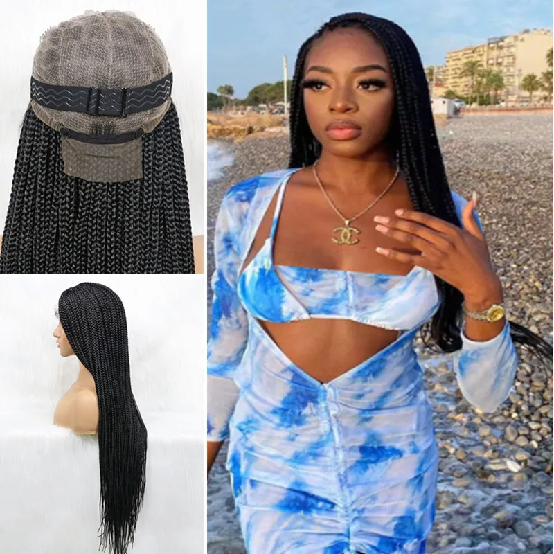 

30-34inch Full Lace Front Natural Box Braided Wigs For Black Women Swiss Lace Frontal Wig Black Hand Braided Wigs With Baby Hair