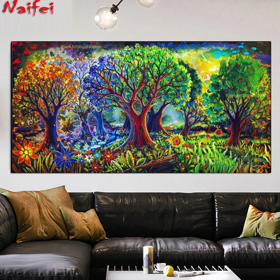 

Алмазная живопись, вышивка крестиком, волшебный пейзаж, дерево, полный квадрат, круглая Алмазная вышивка «сделай сам» стразы, мозаика, мебел...