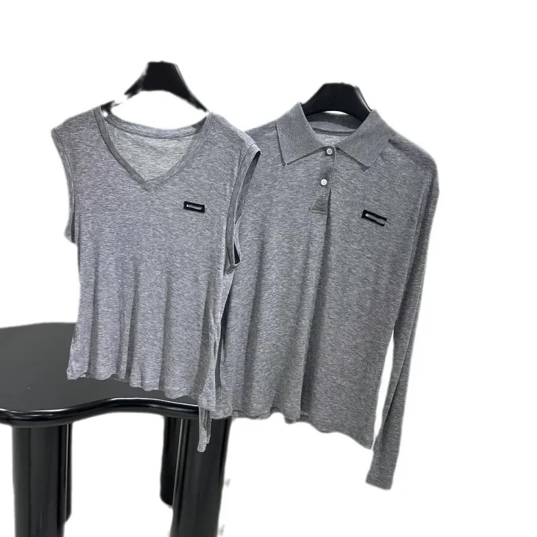 Новое поступление серия M 2024 осенне-зимний вязаный жилет с вышивкой и буквенным