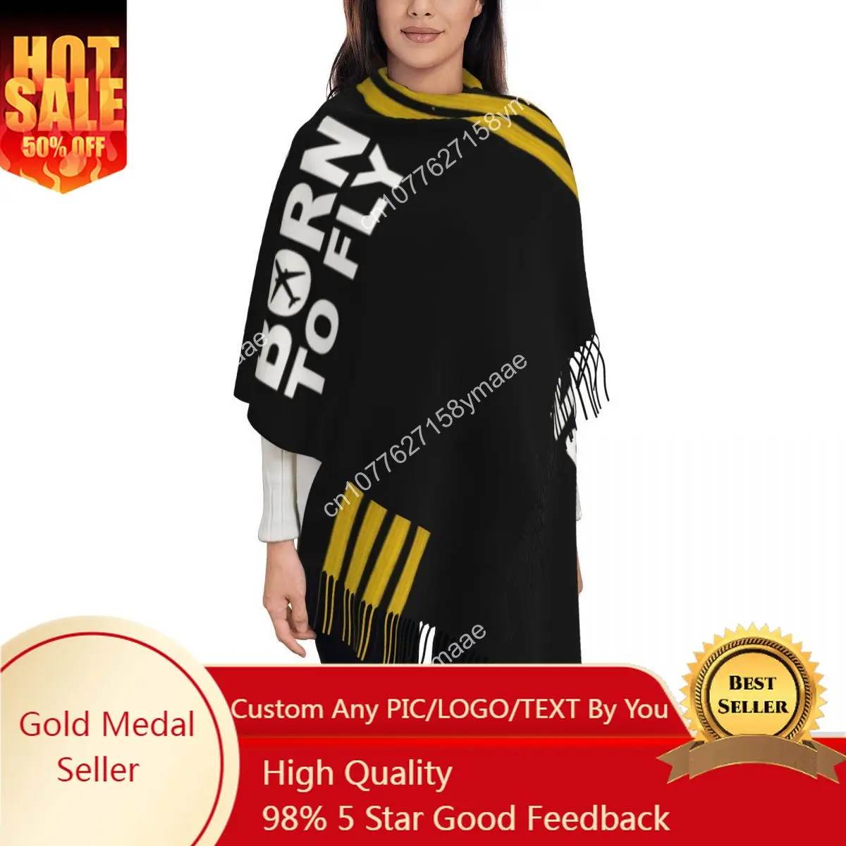 

Stylish Born To Fly Captain Stripes Flight Pilot Tassel Scarf Winter Warm Shawl Wrap Ladies Aviation Aviator AFplane Scarves