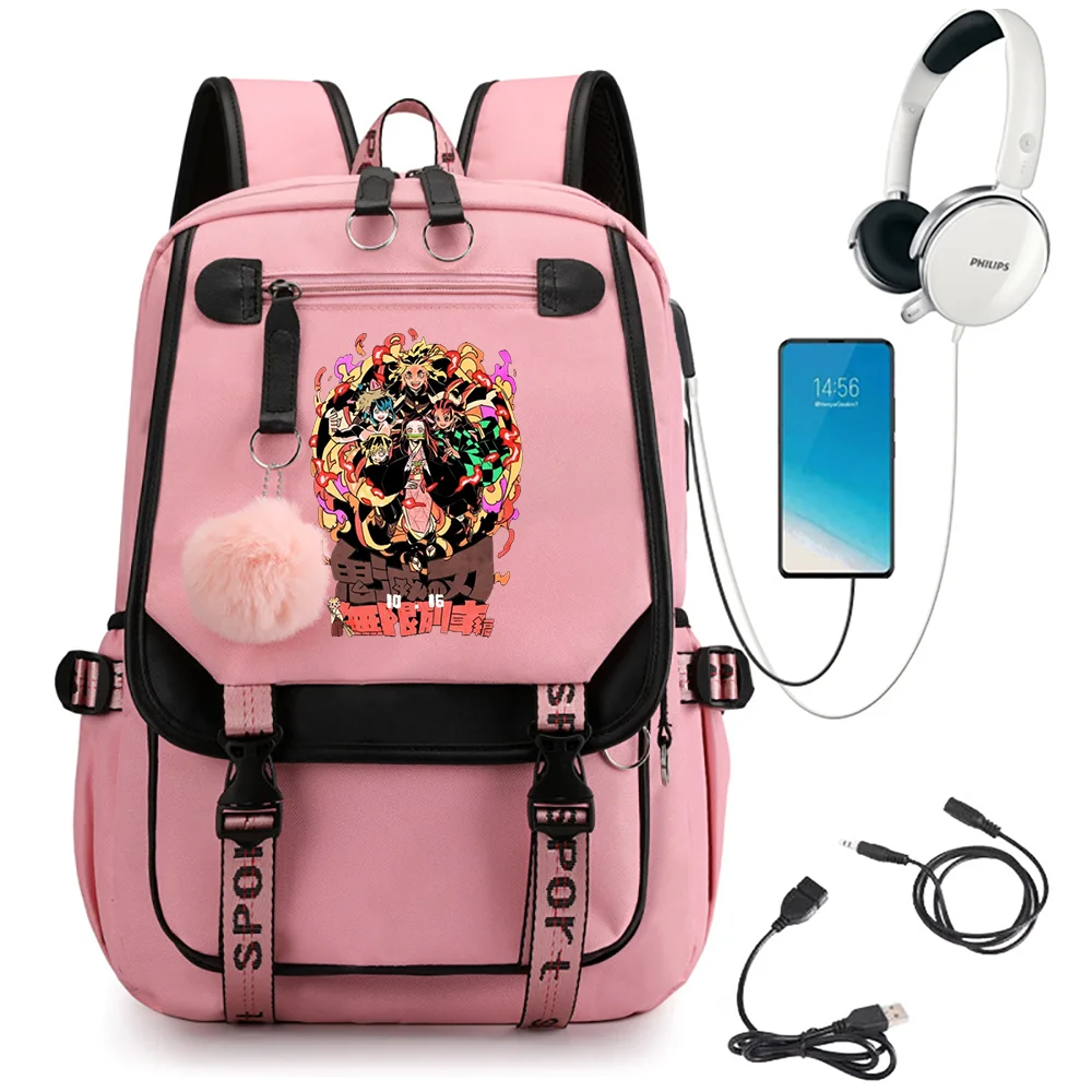 

Demon Slayer Kimetsu No Yaiba Anime School Backpack for Girls Women Backpack Usb Port Backpacks Kamado Nezuko Anime Schoolbag