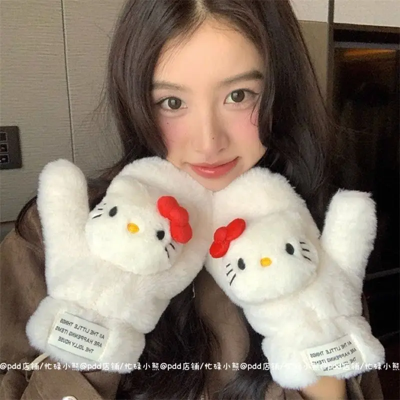 

Новые милые плюшевые перчатки Hello Kitty с героями мультфильмов, зимние женские утепленные хлопковые перчатки с защитой от холода, теплые перчатки для студентов
