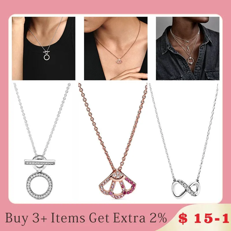 

2022 Luxury S925 Sterling Silver Pink Fan Eternal Symbol Women Pan Necklace For Wedding Gifts Couples Fashion Charm Jewelry