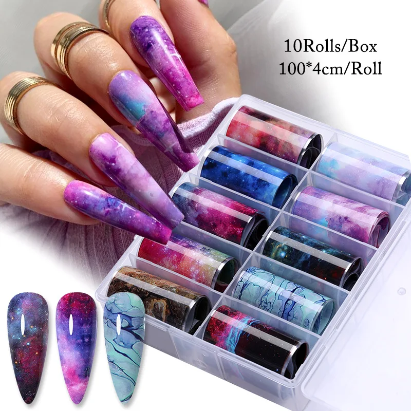 

10Pcs/bag Nail Wraps Decal Starry Foils Marble Amber Manicure Nail Transfer Stickers New French Style Nail Art Decorations YZL1