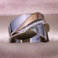 simple zircon jewelry silver color bow cross endless infinity rings for women micro setting 585 rose gold double color ring