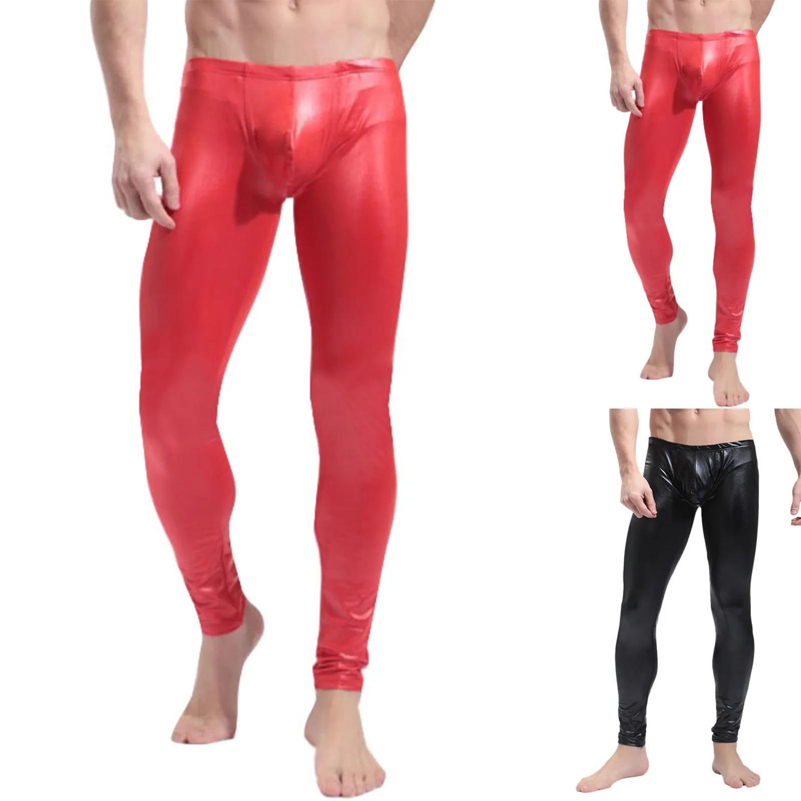 Мужские брюки яркие эластичные облегающие с карманом латексные леггинсы Клубная