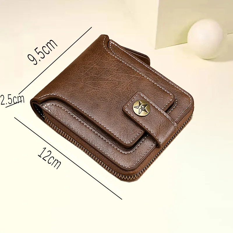 New Fashionable Men's Short Wallet Horizontal Zipper Wallet with Multi Card Position Function Document Buckle Card Bag