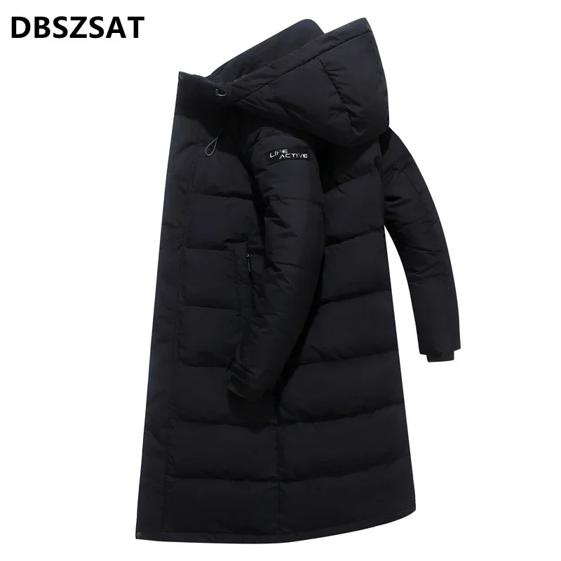 Новинка мужское белое пальто XKK 2025 зимние мужские длинные толстые пуховики на 90%