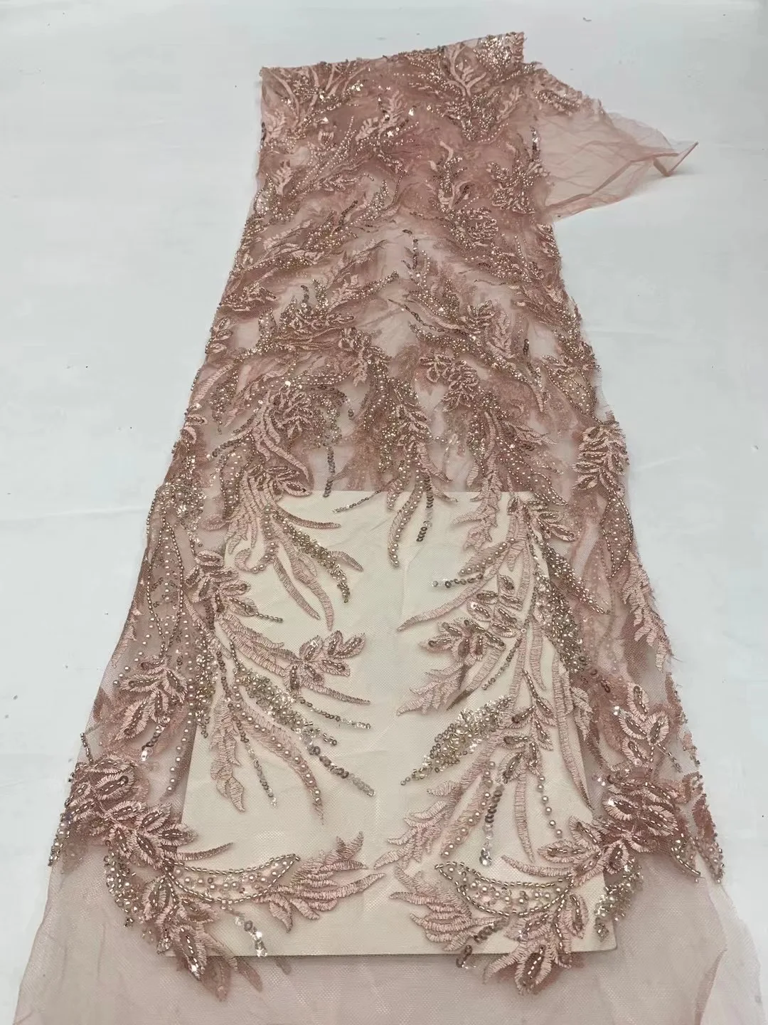 

Нигерийские кружевные ткани, модные Африканские кружева, роскошные бусины ручной работы для свадьбы, 5 ярдов, XX5454