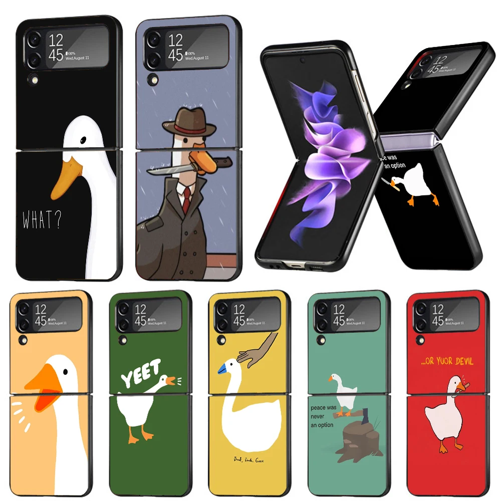 

Cartoon Cute Goose Game Hard Black Cover for Samsung Galaxy Z Flip 4 3 5G Phone Case Flip4 Flip3 Pattern Luxury Shockproof Capa