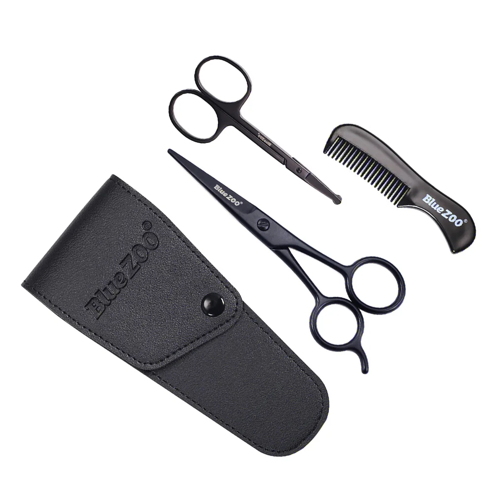 

3PCS Beard with Comb Beard Grooming Portable Beard Scissor Vibrissa Scissor with Case for Men Hair Nursing