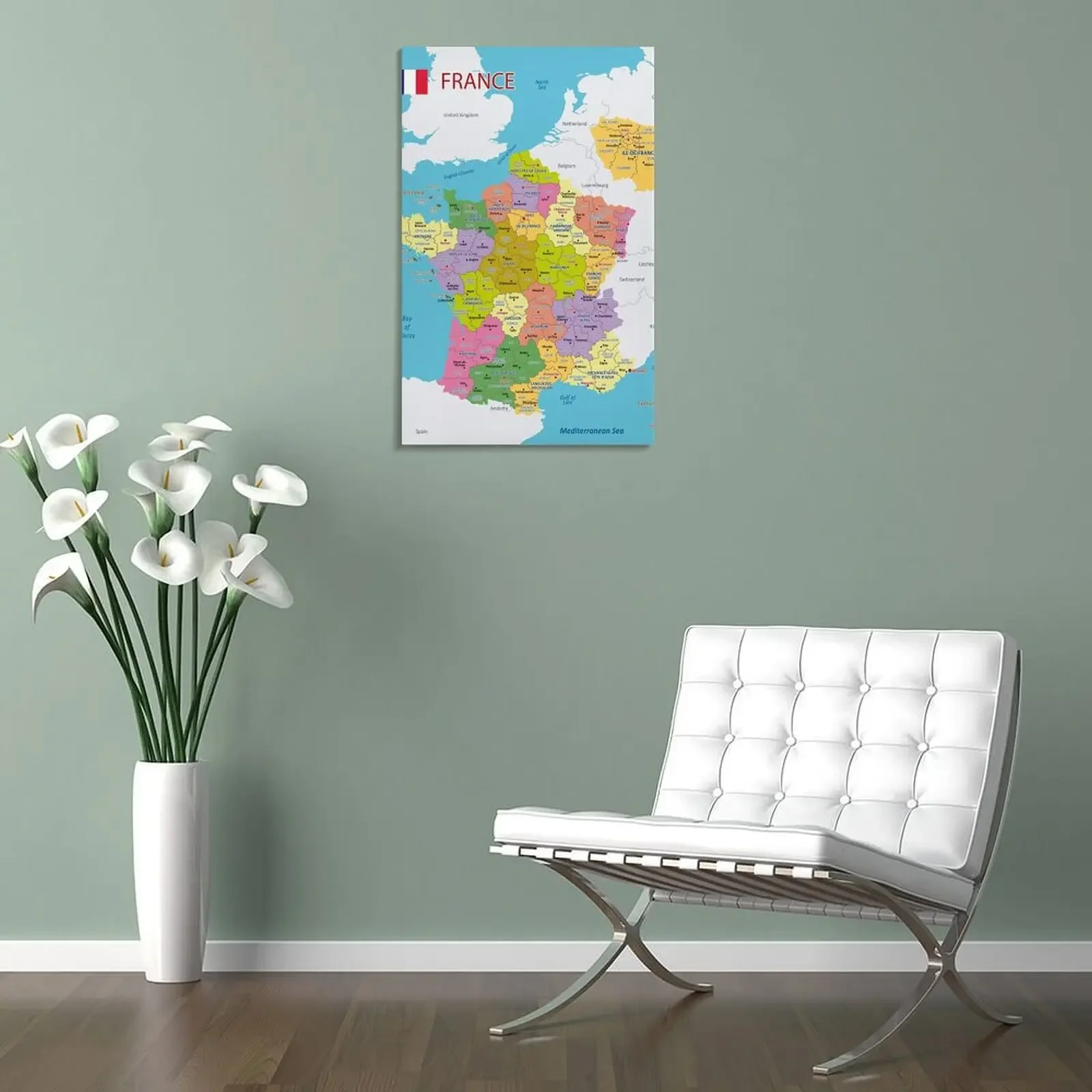 Административная карта Франции Холст Картина Настенное искусство Плакаты на