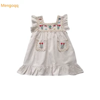 cute princess summer fly sleeve embroidery flower ruched knee length dress kids baby children clothing 18m 7y