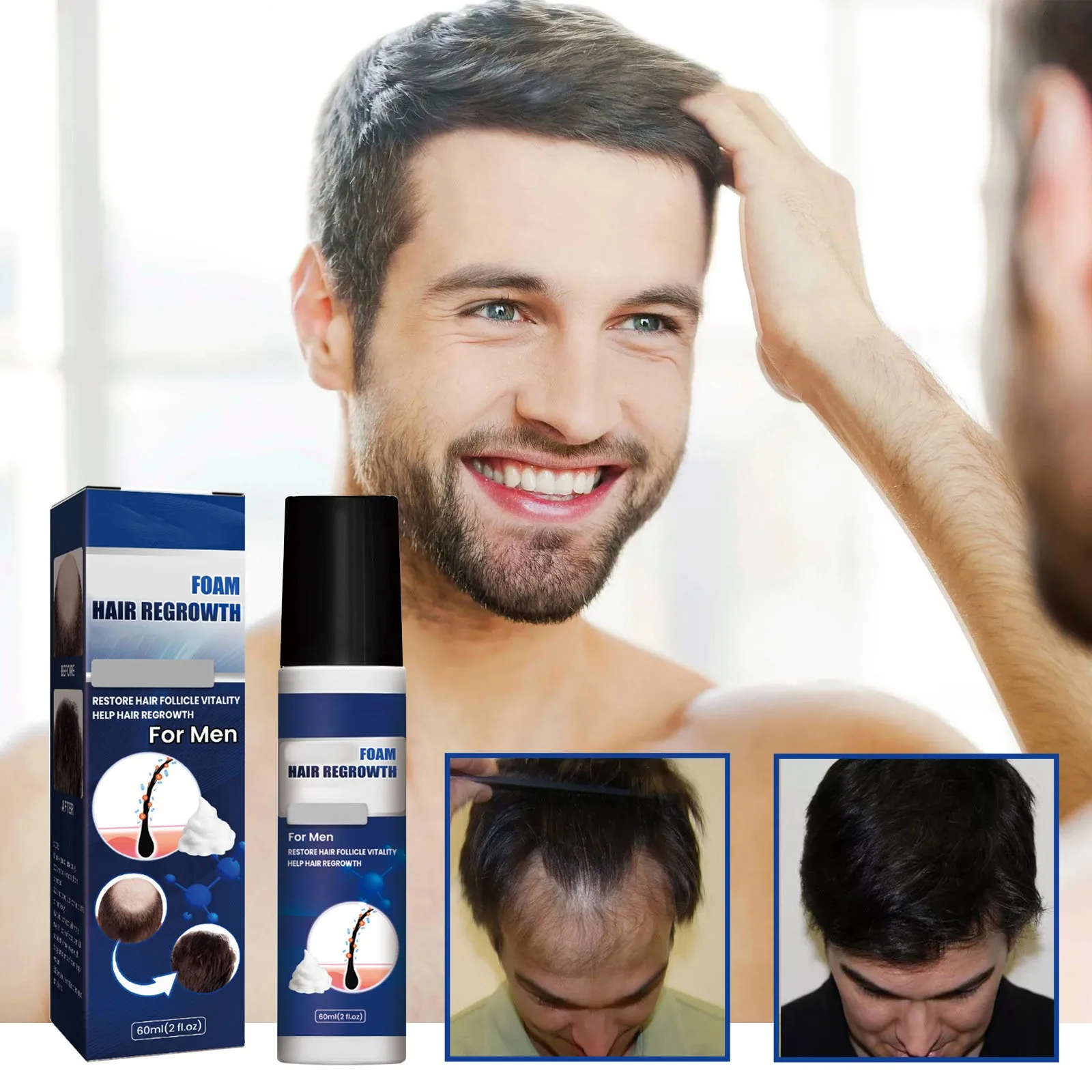 

Natural Hair Growth Foam Thick Growth Hair Chest Hair Beard Hairline Nutrient Solution 60ml