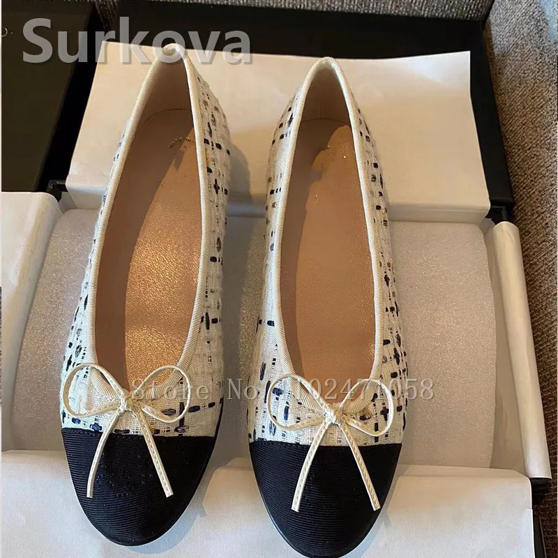 Women Ballet Flats Mixed Color Round Toe Ladies Slip-On Shoes Elegant Lown Heels Butterfly Knot Shallow Flats Female Shoes