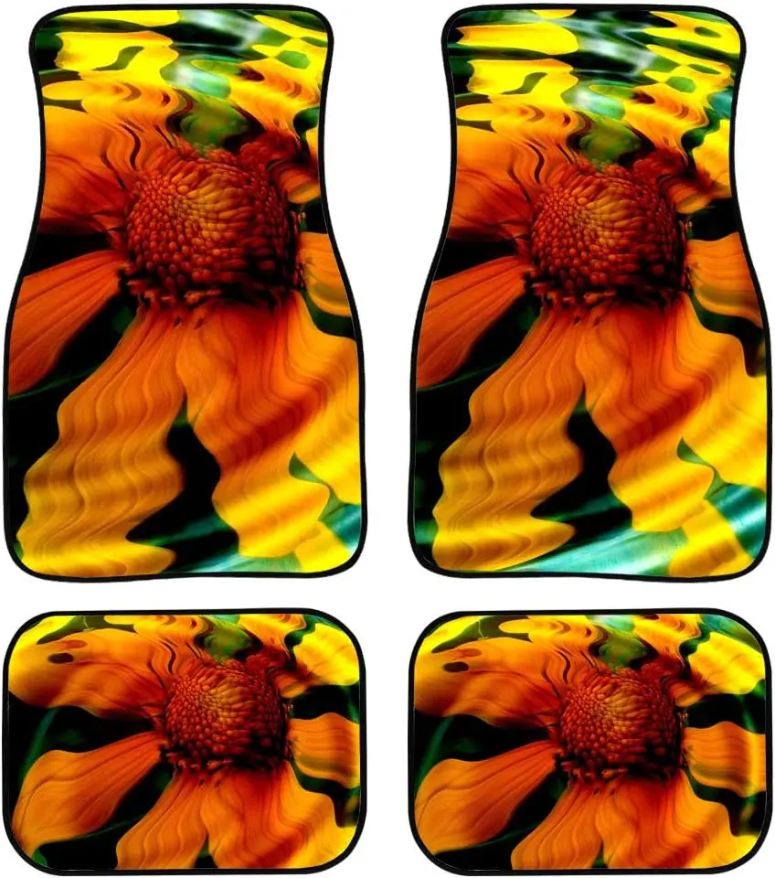 

Retro Florals Automotive Accessories 4 Piece Car Floor Mat All Weather Rubber Front/Rear Floor Mat Sunflower in Water Design Uni