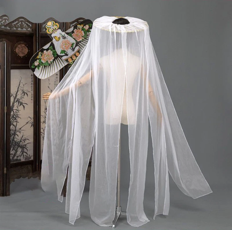 Женская шапка Hanfu с длинной вуалью белая Китайская древняя традиционная шляпа Douli