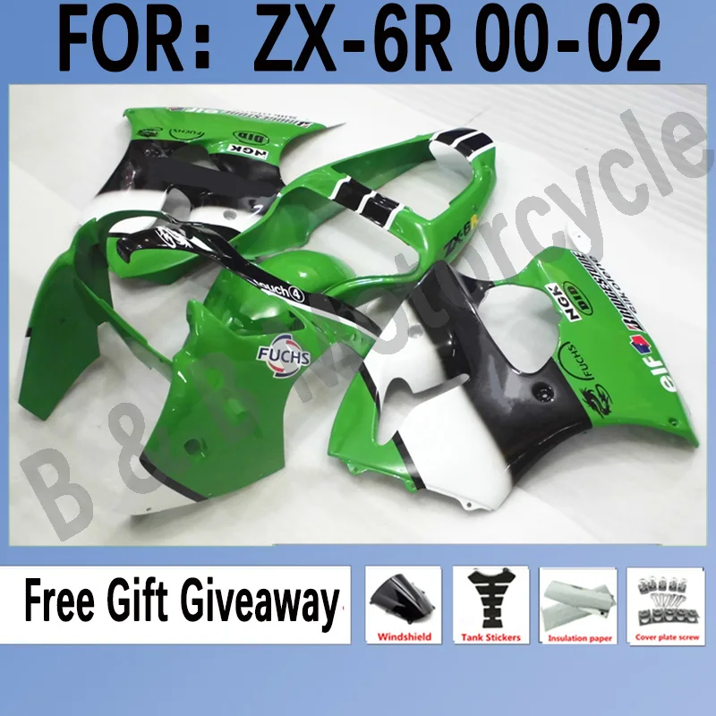 

Комплект обтекателей для мотоцикла, подходит для Ninja ZX-6R ZX6R 2000 2001 2002 zx 6r 636, Обтекатели для кузова, цвет зеленый/черный