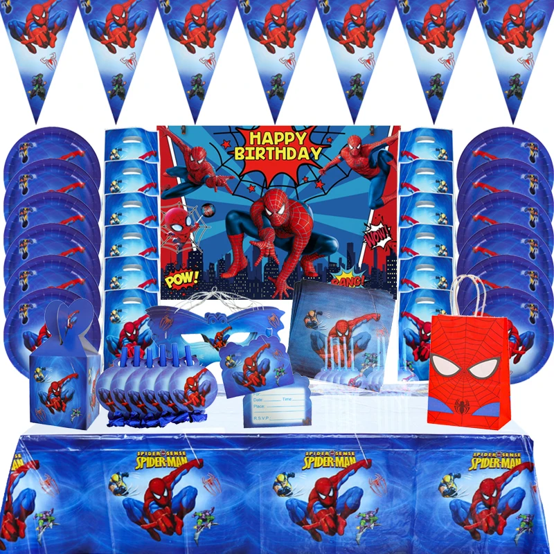 Marvel – ensemble de vaisselle jetable Spiderman  décorations d'anniversaire  toile de fond