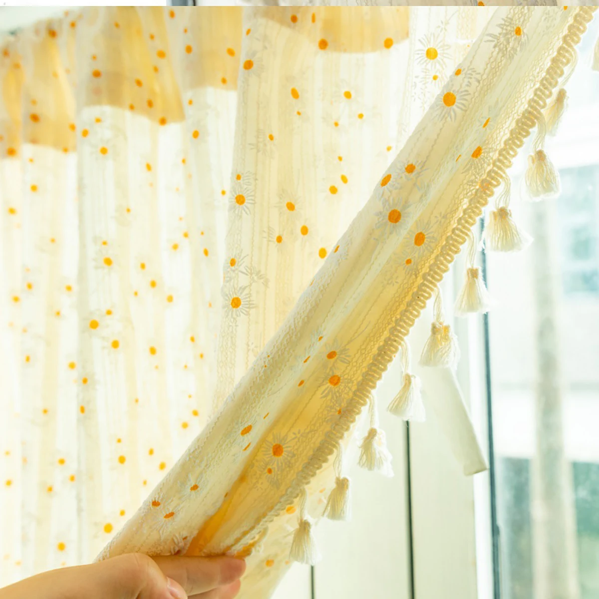 Хлопковые полупрозрачные шторы Yellow Daisy | AliExpress