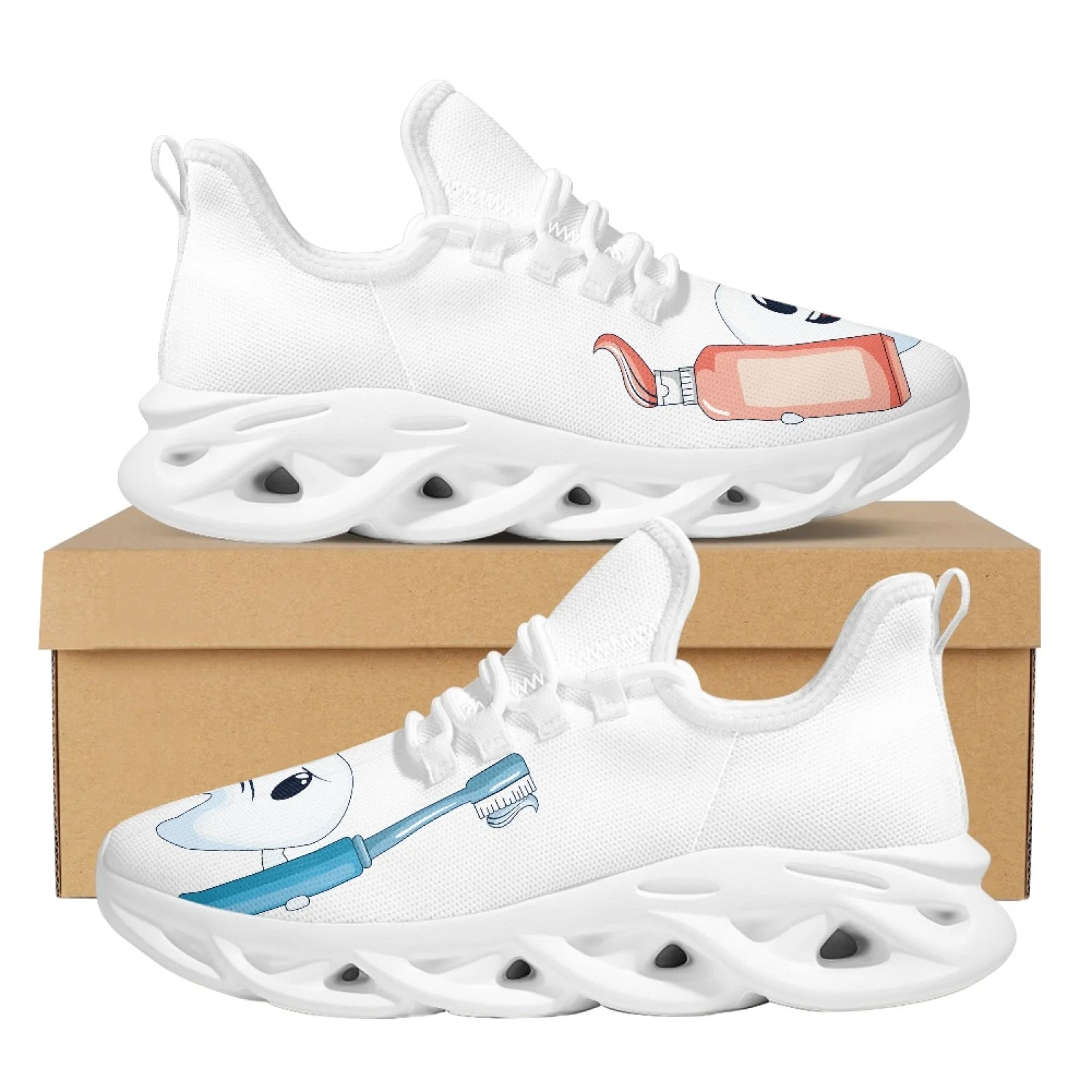 Belidome Funny Teeth Dental Print Walking Tennis Shoes for Women Running Shoes Comfortable Mrsh Fashion Nurse Sneakers