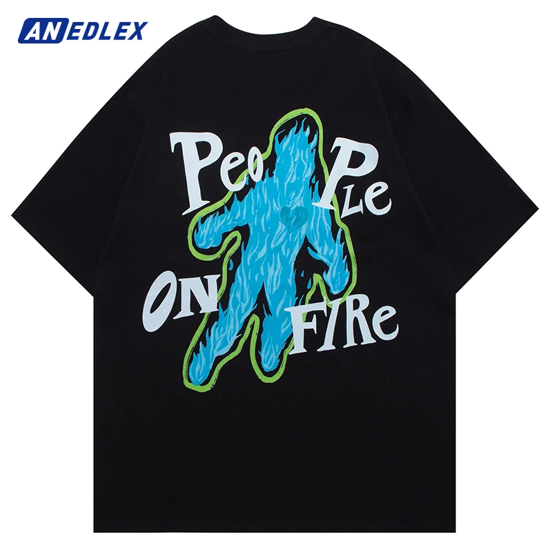 

Hip Hop Streetwear T-Shirt Flame Man Graphic Letter Skull T Shirt Harajuku Cotton Casual Tshirt Men Summer Short Sleeve Tops Tee