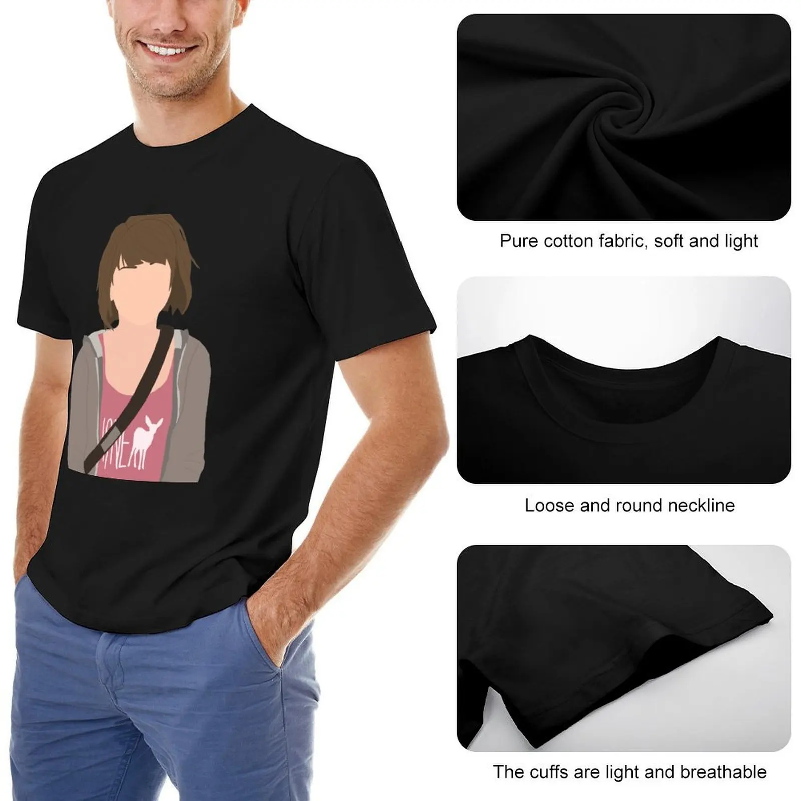 Фото Life is Strange Max Caulfield Sticker T-Shirt быстросохнущая футболка на заказ футболка с рисунком Мужская футболка черные футболки для мужчин №5