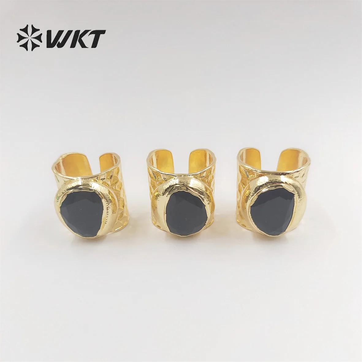 

WT-R321 WKT Multicolor Natural Stone Round Ring with Golden Dip Adjustable Ladies' Banquet Anniversary Elegant Jewelry Ring