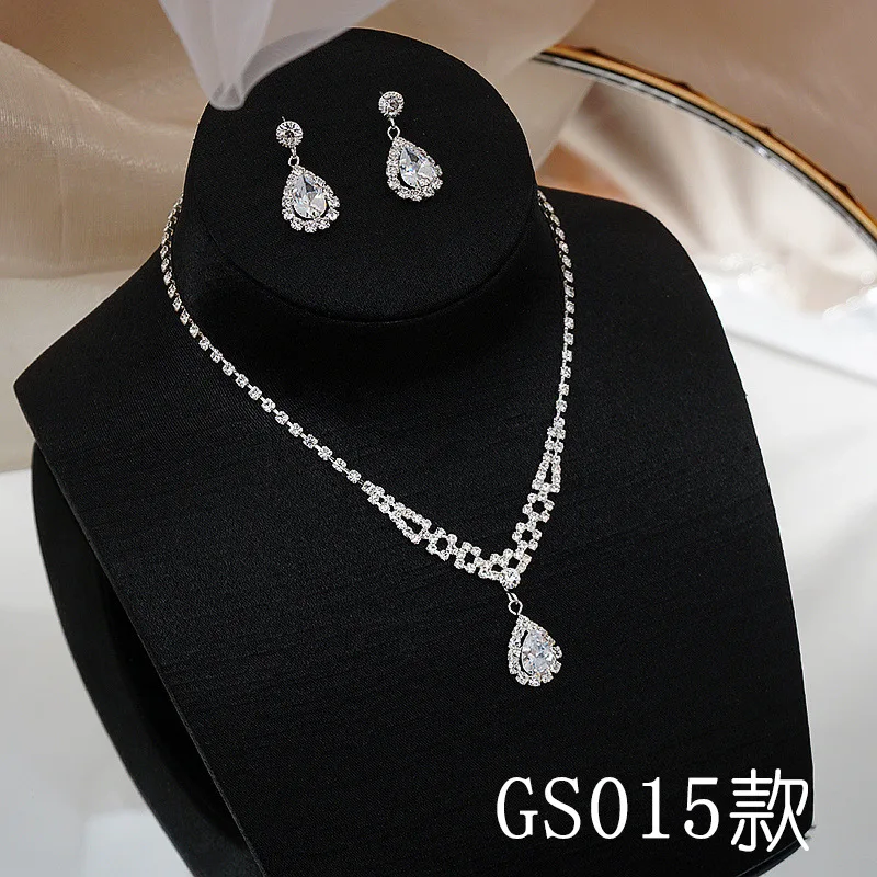 

XIPPOSS Two-Piece Jewelry Brilliant Water Drop Zircon Rhinestone Necklace and Earrings Set Bridal Wedding Dinner Accessories