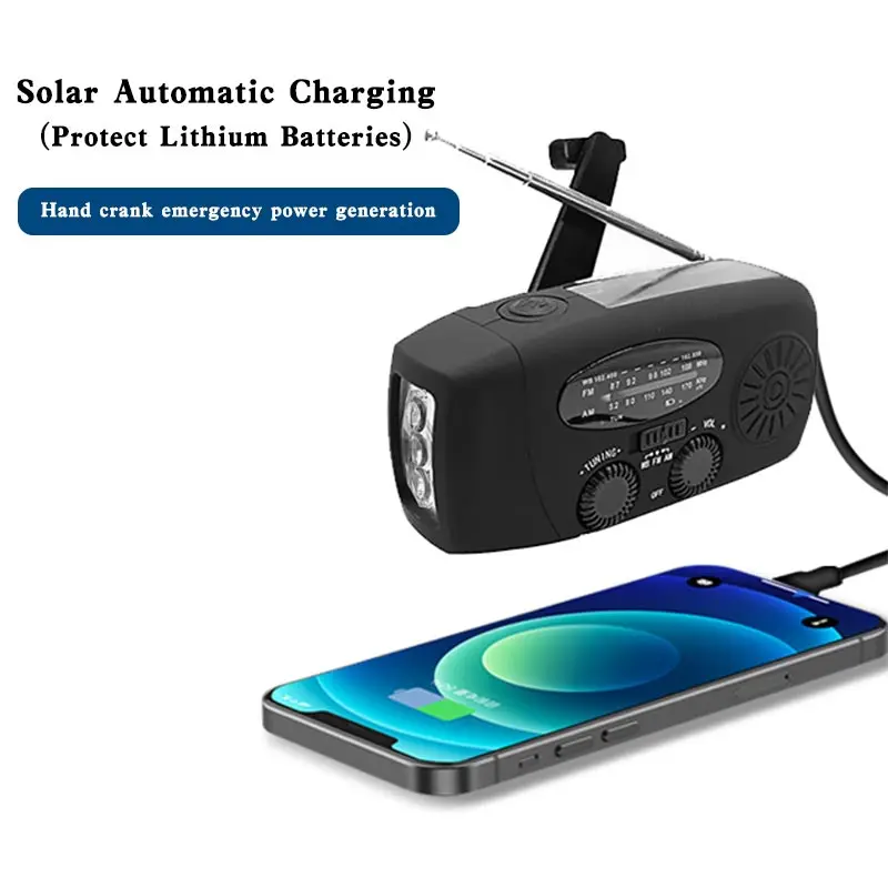 Ручка на солнечной батарее с динамиком Радио Power ed AM/FM/WB радио для погоды