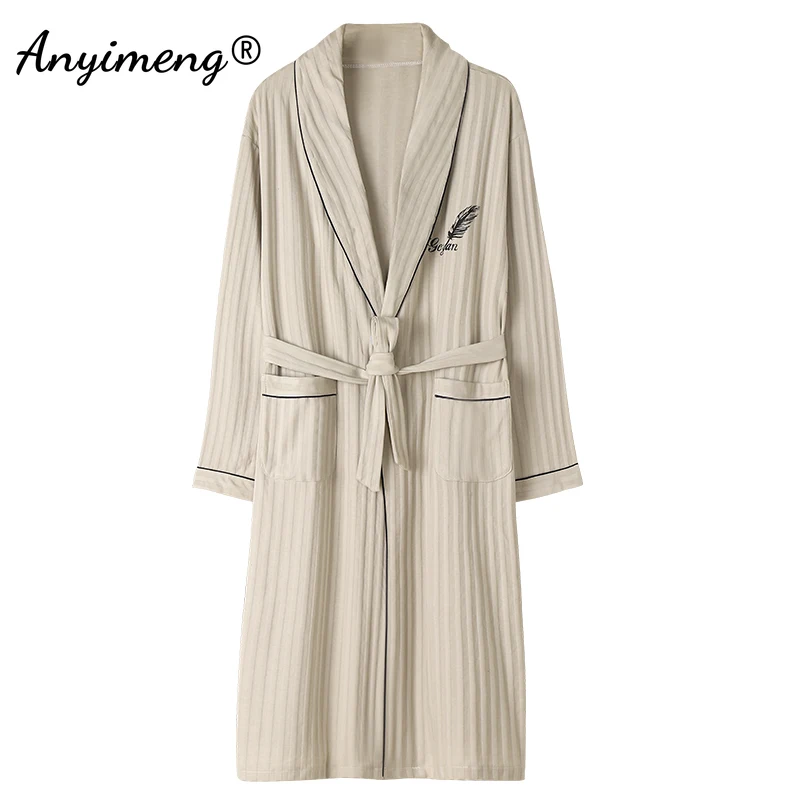 L-4XL Luxury Bathrobe for Man Autumn Winter Knitted Cotton Long Sleeve Shawl Collar Men Robes Elegant Mens Kimono V-neck Robe