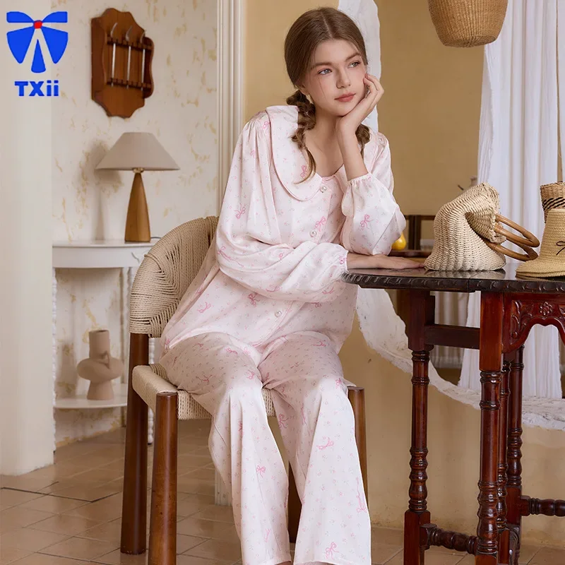 TXii Girl's Sense Sweet Doll Collar Пижамы женские с объемными рукавами короткий костюм в