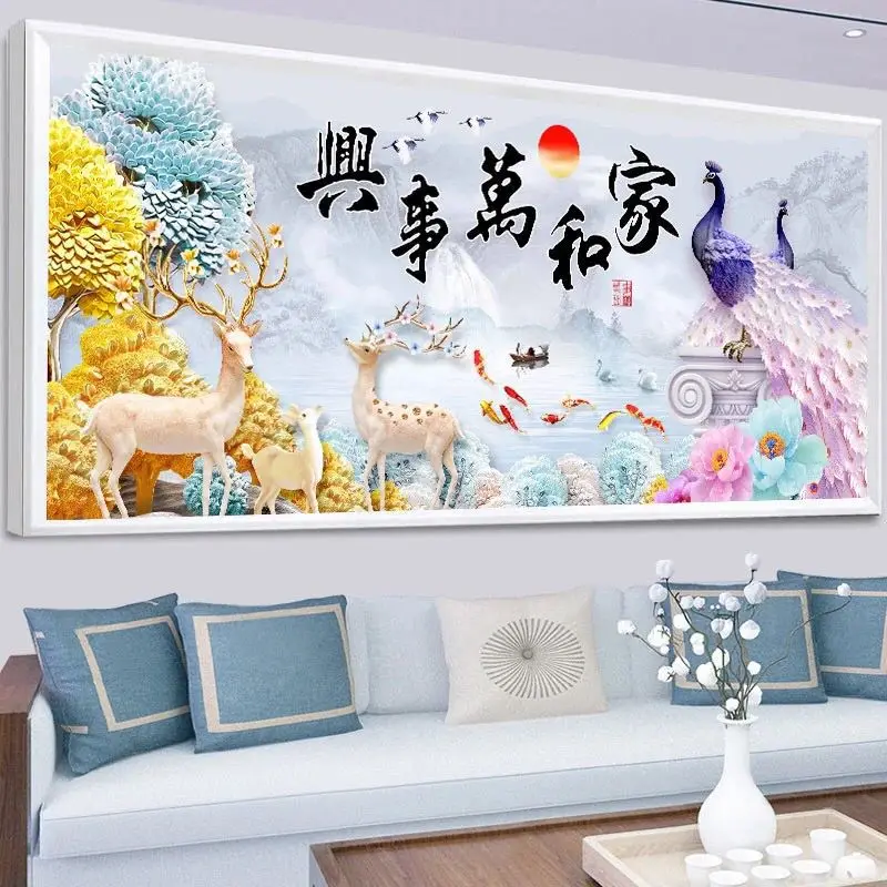 

2021 Cross-Stitch New Living Room Diamond Painter And Everything Happening Peacock Elk Diamond Embroidery Full Of Diamonds