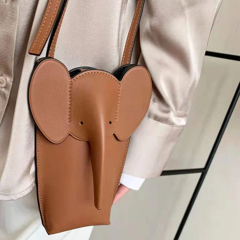 2022 Women New Fashion Unique Elephant Decoration Sewing Thread Mini Phone Bag Shoulder Bag Office Daily