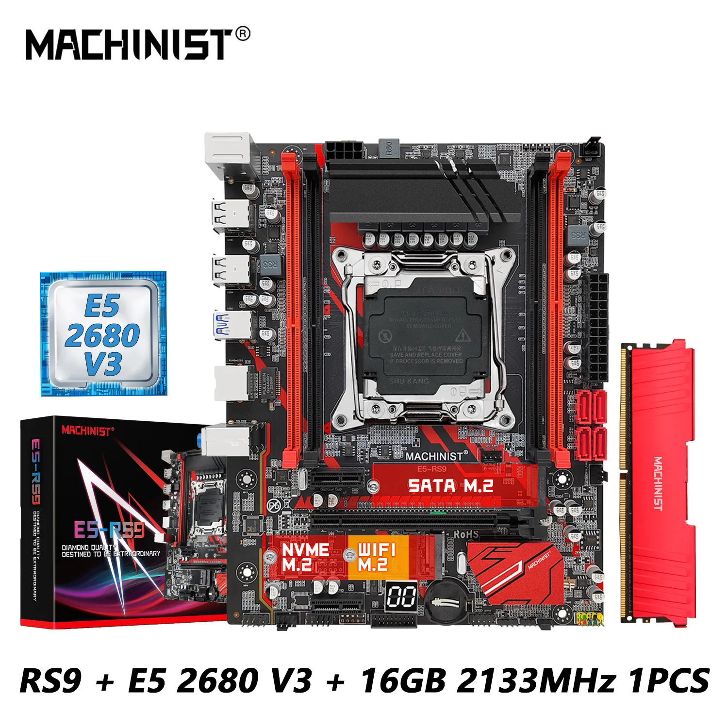 

MACHINIST X99 Motherboard Set Kit LGA 2011-3 Xeon E5 2680 V3 CPU Processor +DDR4 16GB RAM Memory combo M-ATX NVME M.2 usb3.0 rs9