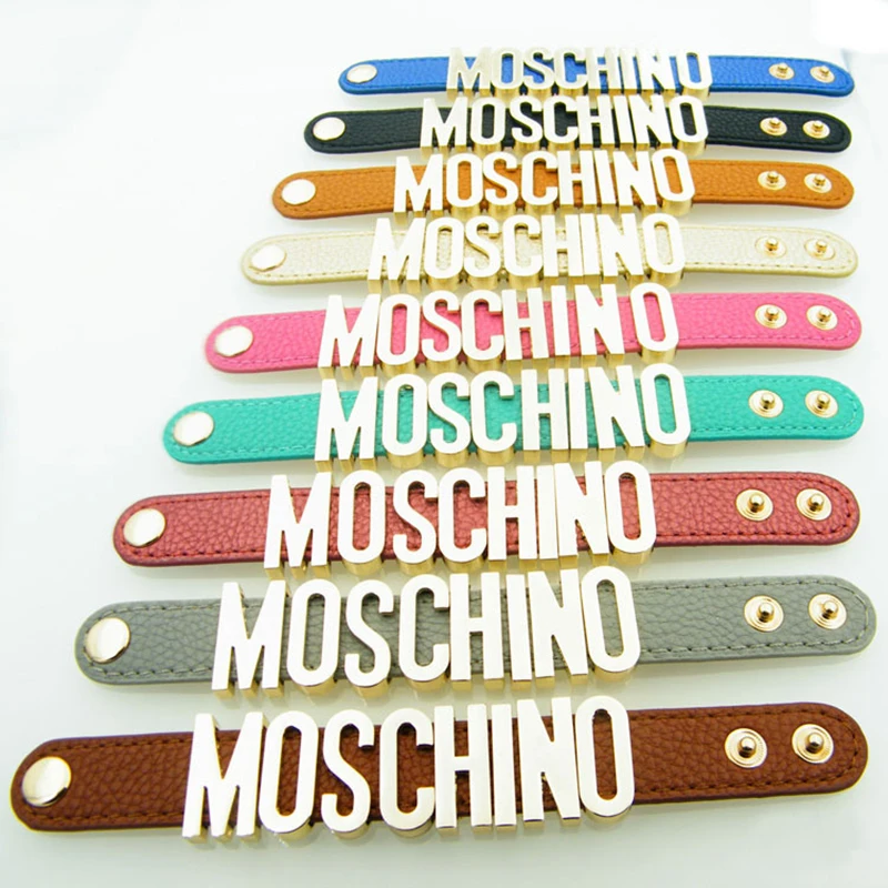 

New Hot Popular Good Quality PU Leather Titanium Steel Gold Plating String of Letters Fashion Punk Bracelet for Women and Men