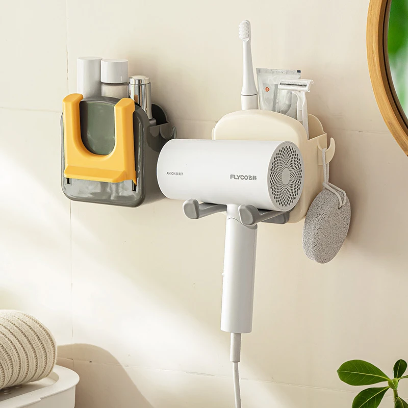 

Hair Dryer Holder Bathroom Wall Mounted Hairdryer Storage Rack Punch Free Multifunction Toothbrush Holder Hairdryer Organizer