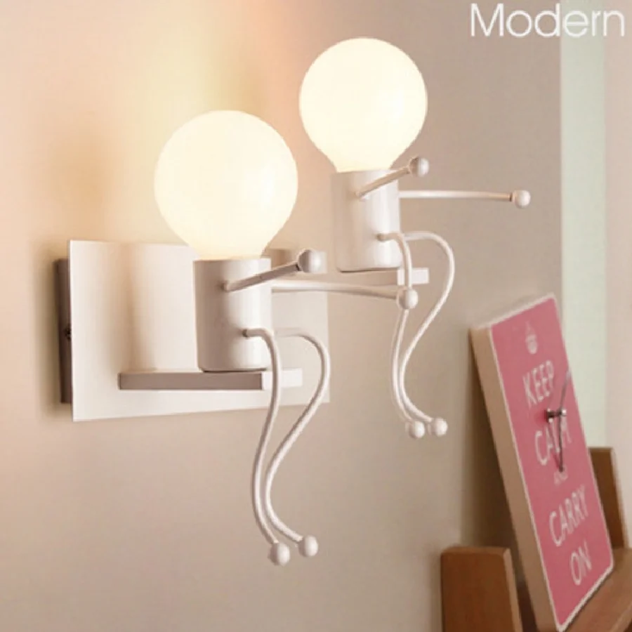 LukLoy LED Nordic Creative Wall Sconce For Children Room Cartoon Robot Wall Lamp LED Bedside Lamp Decorative Wall Light Fixtures