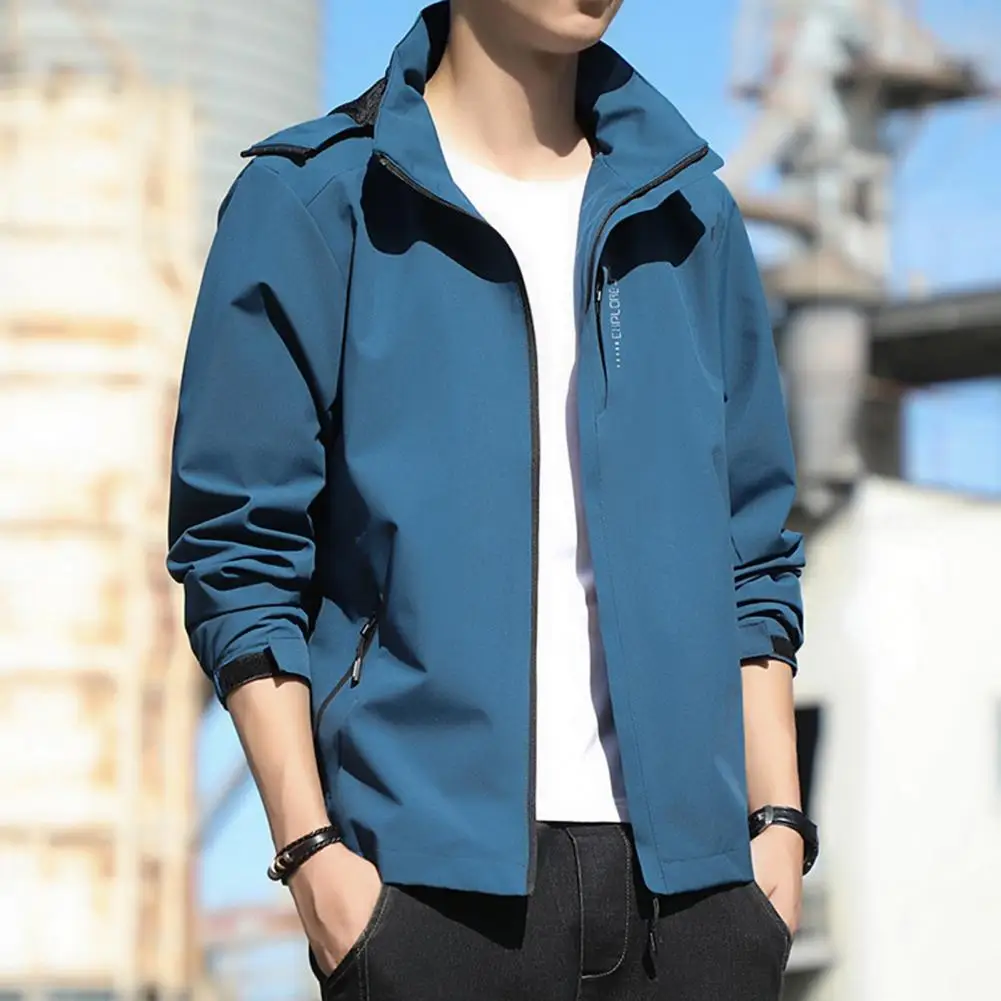 

Trendy Outdoor Sports Jacket Super Soft Men Hooded Jacket Solid Color Windproof Fit Clipping Sports Jacket Daily Wear